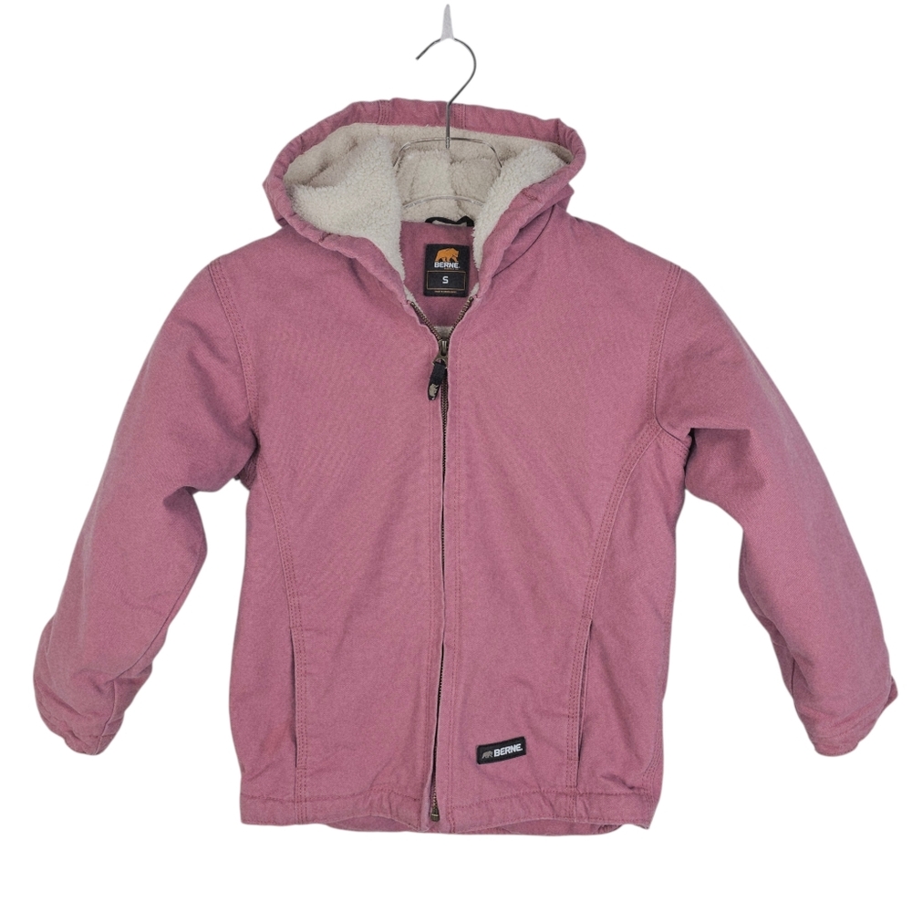Berne Girls' Sherpa-Lined Softstone Duck Hooded Jacket in Pink BHJ41
